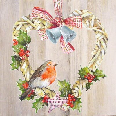 Serviette 33x33cm 20 St.Robin in Heart