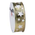 Lurexband mit Draht Sterne gold 25mm x 3m - Präsent
