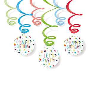 Deko Spiralen 80cm 6er Konfetti Birthday Party aus Papier und Folie,