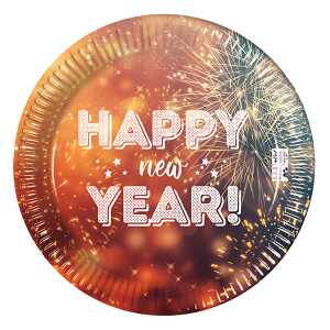 Partyteller 23cm FSC-Mix 8er Happy New Year - kompostierbar, Procos