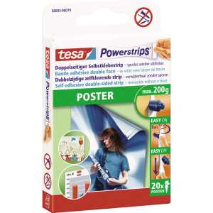 tesa Powerstrips Poster ablösbar, Tragfähigkeit 200 g, weiß, 20 Stück