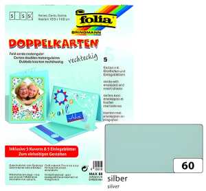 Doppelkarten m. Umschlag 5 Stück 105x150mm Silber