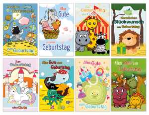 SKORPION Glückwunschkarten Geburtstag Kinder 8 Motive, sortiert