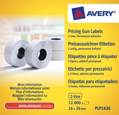 Zweckform Preisetiketten Etiketten 26x16mm weiß - permanent haftend, 10 Rollen in Packung 12000 Etiketten pro - Rolle geeignet für Preisauszeichner PL2/18 und HL2/18 - Avery Zweckform