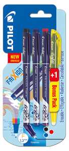 Frixion Fineliner 3+1 schwarz, rot, blau + gelb - radierbar