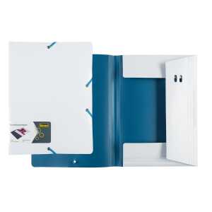Gummizugmappe PP A4 weiß/blau, Stifthalterung - farbiger Gummizug,