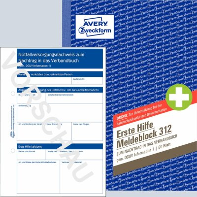 Zweckform 312 Meldeblock Erste Hilfe - A5, 50 Blatt