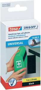 tesa On & Off Klettband - 1 m x 20 mm, schwarz, selbstklebend