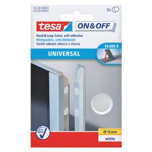 tesa On & Off Klettpunkte - Ø 16 mm, weiß, selbstklebend