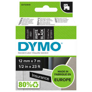 Dymo Schriftband D1 Kunststoff laminiert 7 mx12 mm Weiß/Schwarz