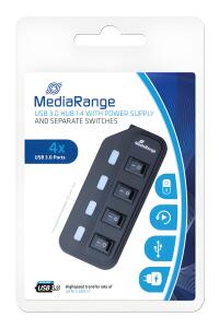 USB 3.0 Hub 1:4 mit seperaten Ein-/Aus-Schaltern und Netzteil