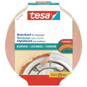 tesa Papier-Klebeband Maler-Krepp für Rundungen - 25 m x 25 mm, beige