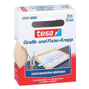 tesa Fixierband Grafik- und Fixier-Krepp - 10 m x 19 mm, Papier, beige