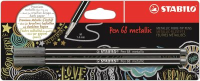 STABILO Pen 68 metallic 2er Blister Silber