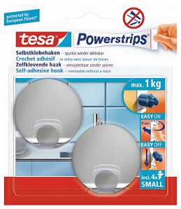 Tesa Powerstrips Haken Small Metall rund - 2 Stück Packung