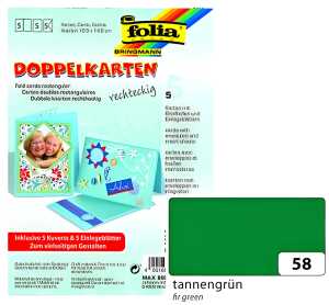 Doppelkarten mit Umschlag 5 Stück 105x105mm, Grün
