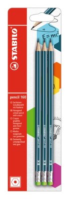 STABILO pencil 160 mit Radierer HB petrol 3er Blister