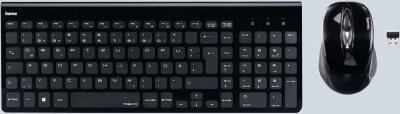 Funk-Tastatur-/Maus-Set Hama Trento black - Funktastatur und Funkmaus im Set zur Dateneingabe an - PC/Notebook - einfache Inbetriebnahme durch automatische - Smartlink-Verbindung - USB-Anschluss - Maus mit 1200-dpi-Sensor - bis zu 8 m Reichweite - Vollfor