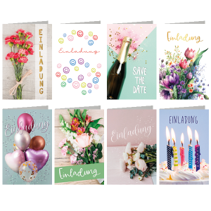 SKOR Einladungskarten m Innentext 8 verschiedene Motive 1St