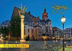 Postkarte Leipzig Nikolaikirche bei Nacht