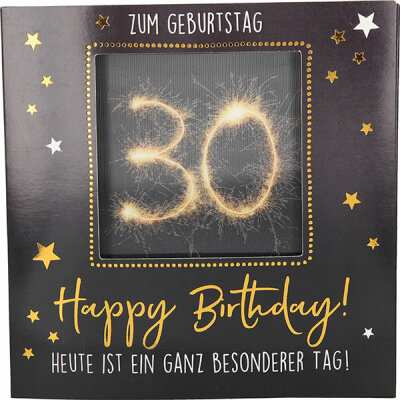 3D Klappkarte mit Musik und Licht Motiv 3 - Zum Geburtstag 30 Happy Birthday! - 3 LR54/L1130 Alkali-Mangan Batterien enthalten - Depesche