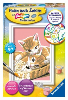 Malen nach Zahlen Bild 85x120mm Katzenbabys - Ravensburger Bild mit Rahmen Serie F 6 Acrylfarben - ab 9 Jahren