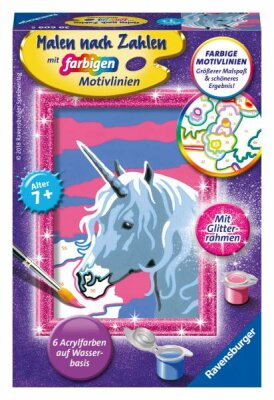 Malen nach Zahlen Bild 85x120mm Einhorn - Ravensburger Bild mit Glitter Rahmen Serie F - ab 7 Jahren