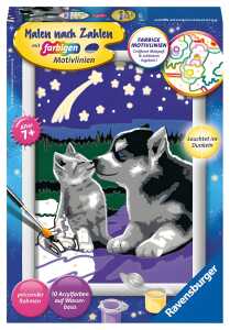 Malen nach Zahlen Bild 130x180mm Hund und Katze - mit Leuchtfarbe