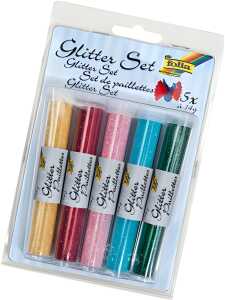 Glitterpulver, Streukappe 5 Tuben a 14g, 5 Farben