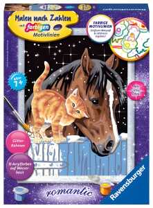 Malen nach Zahlen Bild 180x240mm Pferd Katze