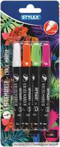 Kreidemarker 4 Stück rund 1-3mm - weiß,pink,orange,grün