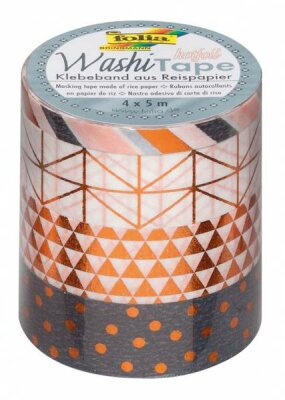 Washi-Tape 4er Set Hotfoil Kupfer - 3 Rollen a´ 15mm x 5m - 1 Rolle a´ 5mm x 5m