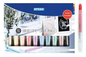 Kreidestifte 10er Set non permanent in Schiebehülse m Drehmechanismus