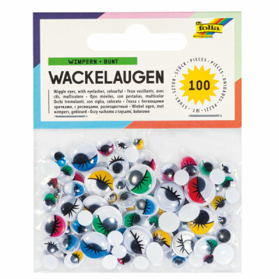 Wackelaugen mit Wimpern 100 Stück farbig sortiert