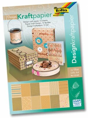 Design Kraftpapierblock DIN A4 12 Blatt sortiert - 12 verschiedene Motive