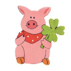 Streuteile Glücksschwein rosa 6 Stück - Sperrholz 3,5cm