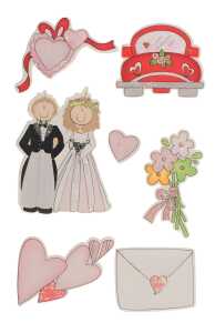 Holzsticker 7 Stück Hochzeitsdeko - mit Auto,13 - 55mm