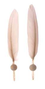 Feder mit Holzperle beige Gans 6 Stück 13-14cm