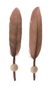 Feder mit Holzperle braun Gans 6 Stück 13-14cm