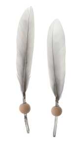 Feder mit Holzperle grau Gans 6 Stück 13-14cm
