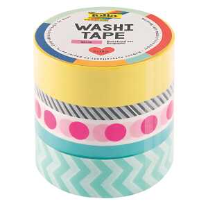 Washi Tapes 10m Neon Pink 5 Motive - Klebeband aus Reispapier,