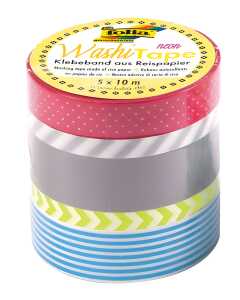 Washi Tapes 10m Neon Gelb 5 Motive - Klebeband aus Reispapier,