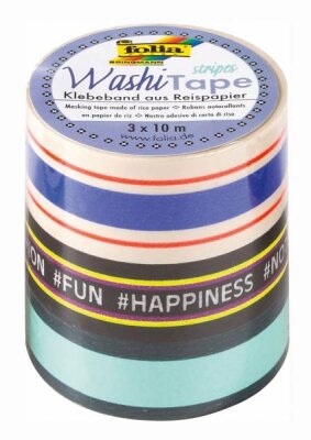 Washi Tapes 10m Strip Neon I 3er Set - Klebeband aus Reispapier, von Hand abreißbar, säurefrei, - 1 Rolle 20mmx10m, 2 Rollen 15mmx10m, Folia