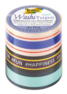 Washi Tapes 10m Strip Neon I 3er Set - Klebeband aus Reispapier,