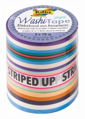 Washi Tapes 10m Strip Neon II 3er Set - Klebeband aus Reispapier, von Hand abreißbar, säurefrei, - 1 Rolle 20mmx10m, 2 Rollen 15mmx10m, Folia