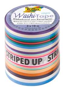 Washi Tapes 10m Strip Neon II 3er Set - Klebeband aus Reispapier,
