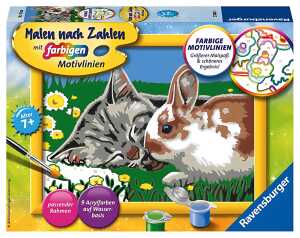 Malen nach Zahlen Bild 180x130mm Tierkinder - Kätzchen und Häschen
