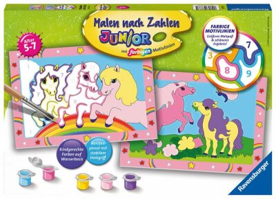 Malen nach Zahlen Bild Junior Süße Ponys - Ravensburger Bild - ab 5 Jahren