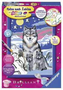 Malen nach Zahlen Bild 130x180mm Wiolfsfamilie mit Glitzersteinen