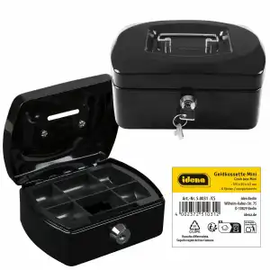 Idena Geldkassette Mini 125x95x60mm, schwarz - Metall, 6 Fächer